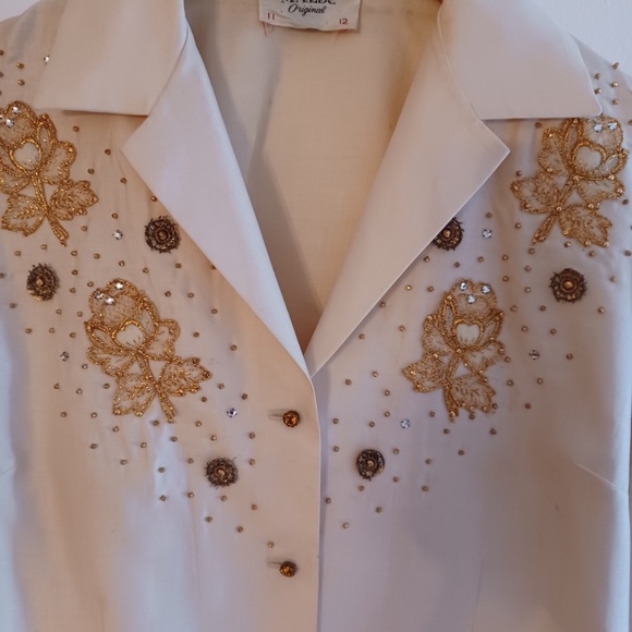 Vintage 60s Malbe Original 2 Pc Size 12 Appliqué Shirt and Slim Ankle Pant Suit - Picture 6 of 16